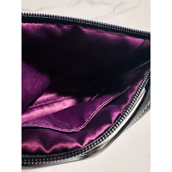 Coach Black Leather Convertible Wristlet Pleated Zip Top Pouch Mini Purse  5 x 8 - Picture 4 of 4